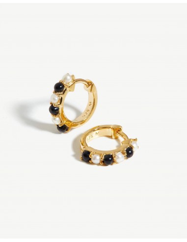 Gemstone Huggies | 18k Gold Vermeil/Pearl & Black Onyx Venez découvrir notre 